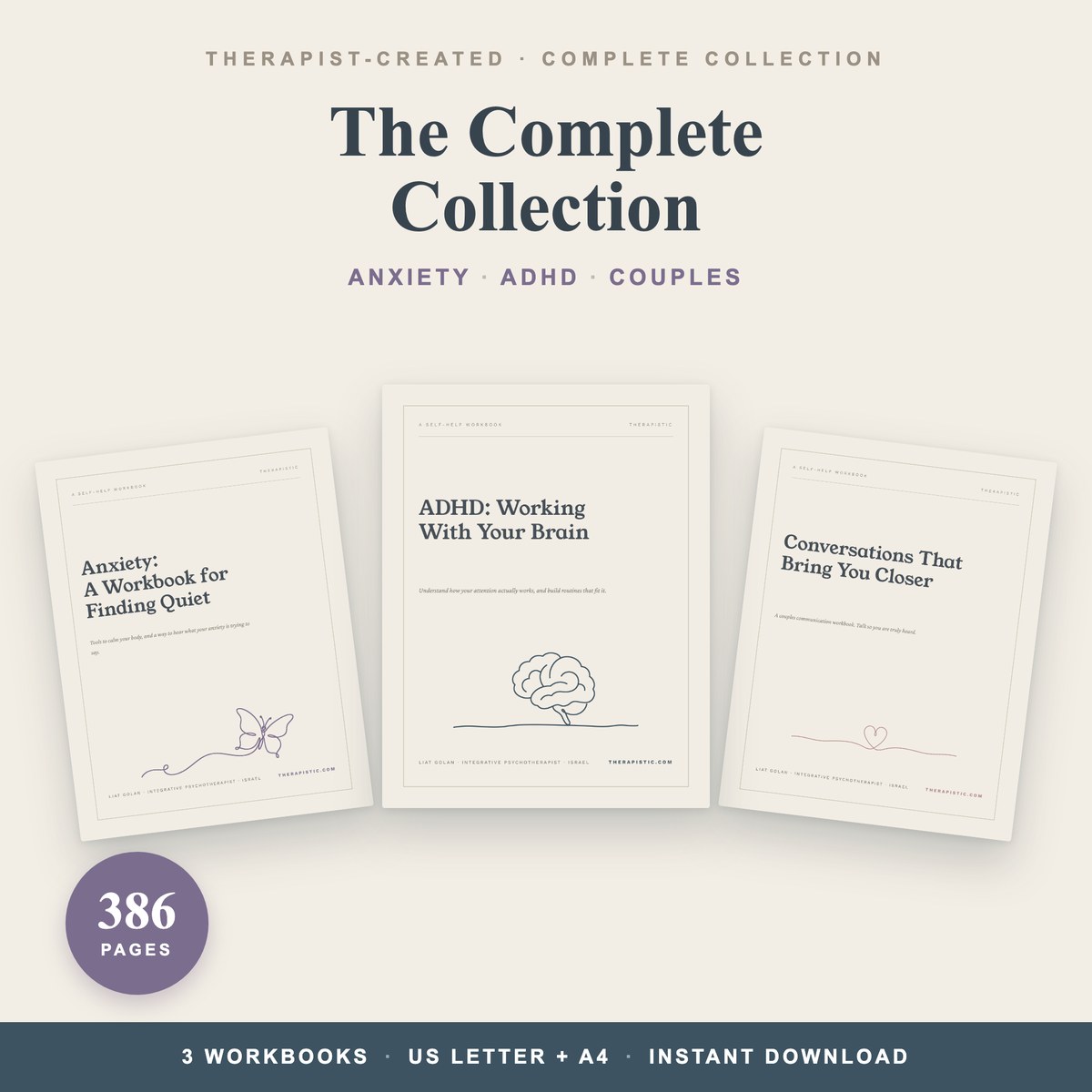 The Complete Collection: three printable PDF workbooks, anxiety, ADHD and couples
